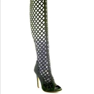 Thigh High Dark Geen Lattice Stiletto Boots sz 7.5